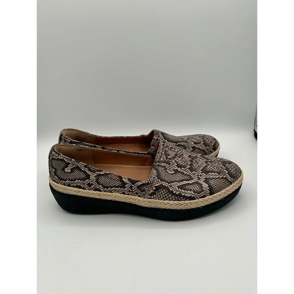 FitFlop Supercomff Snakeskin Espadrille Loafers Brown Black K91-585 Women Sz 8.5